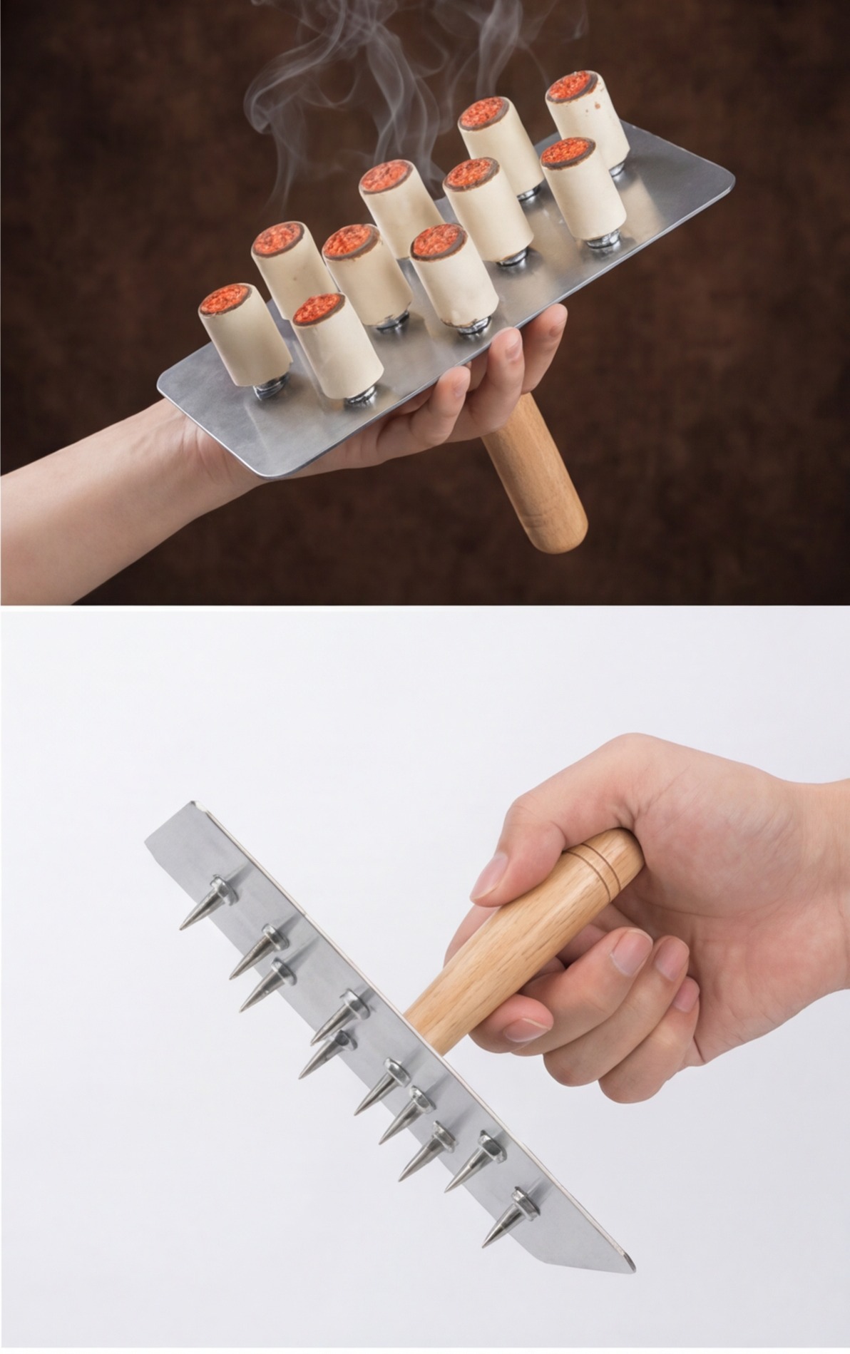 Stainless Steel Handheld Moxibustion Rack 10-Needle Warming Tool with 36 Stone-Ground Moxa Cones for Home Wellness preparation