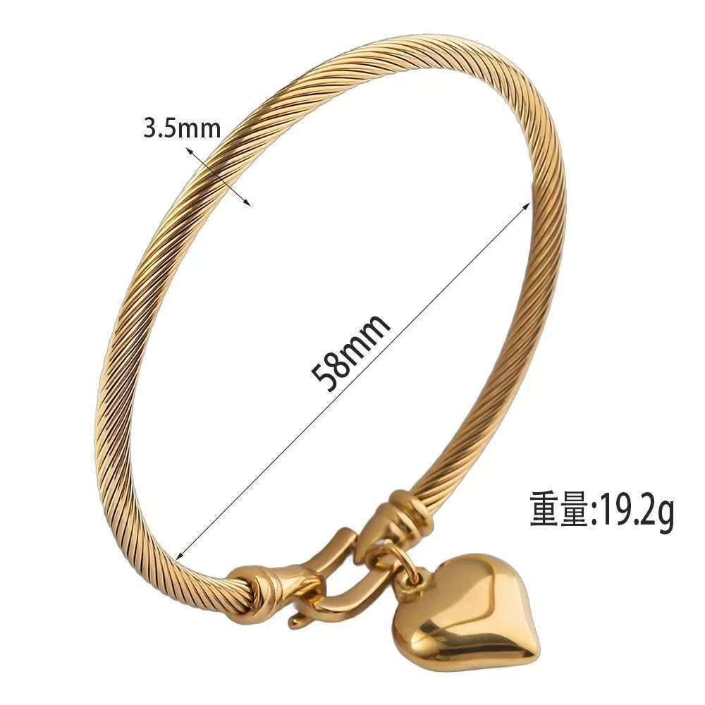 Brazalete de acero inoxidable transfronterizo para niñas de alto nivel no se desvanece elástico abertura brazalete amor gancho herradura de titanio brazalete de acero image 6
