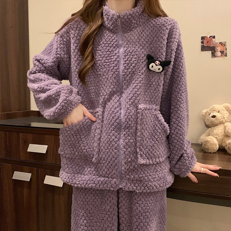 3393X#冬季睡衣女玫瑰绒加厚拉链高领可爱运动可外穿家居服 260克