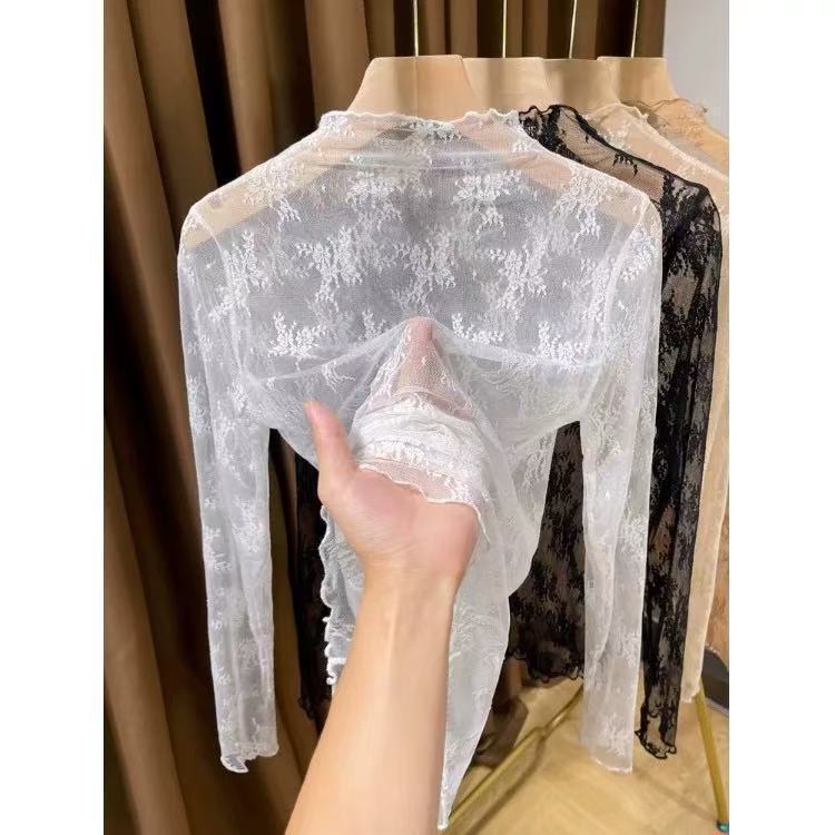 薄款高领蕾丝内搭小衫女秋冬2025新款边网纱打底衫女内搭上衣|undefined