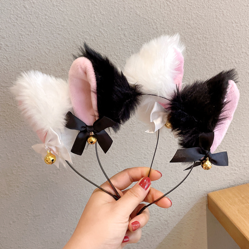 (Diadema + collar) orejas de gato horquilla arco campana hembra M gato conejo horquilla cabeza de Navidad Accesorios