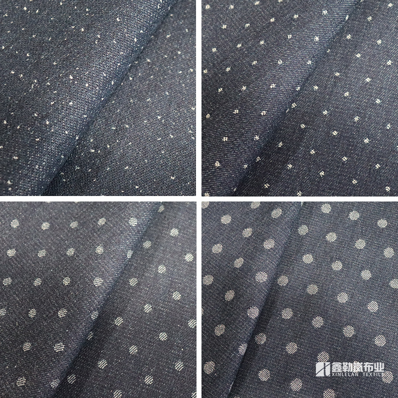 Polka Dot Jacquard Denim Clothing Fabric Yarn-Dyed 10-Count Denim Children's Clothing Women's Pants Jacket Fabric Ready for Sale Polka Dot Jacquard Denim Clothing Fabric Yarn-Dyed 10-Count Denim Children's Clothing Women's Pants Jacket Fabric Ready for Sale