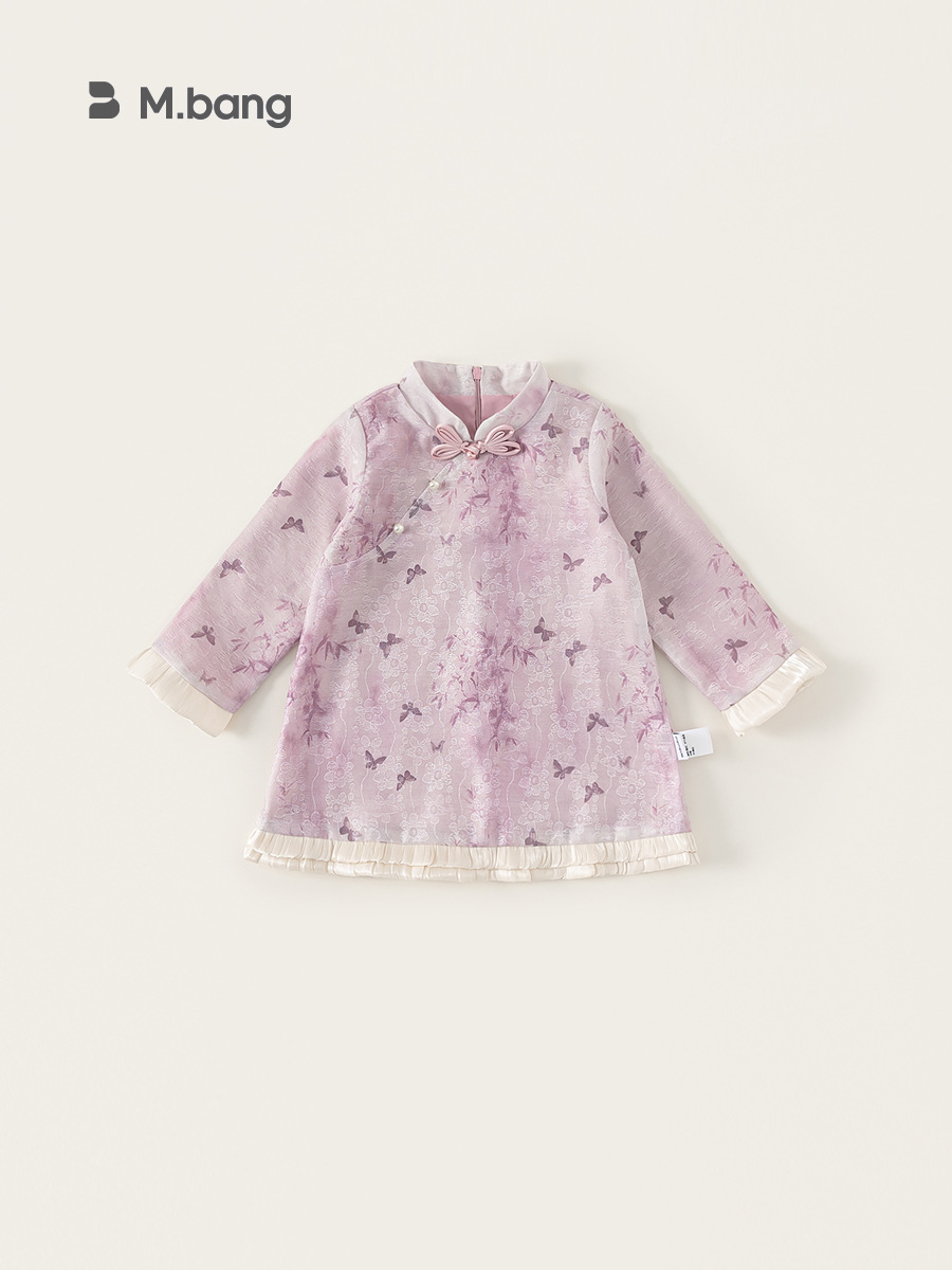 Yubao ropa infantil de niñas vestidos de estilo nacional primavera nueva falda infantil de niñas vestidos de cheongsam de encaje extranjero