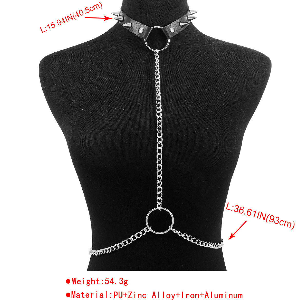 Fashion Geometric Pu Leather Alloy Plating Rivet Body Chain