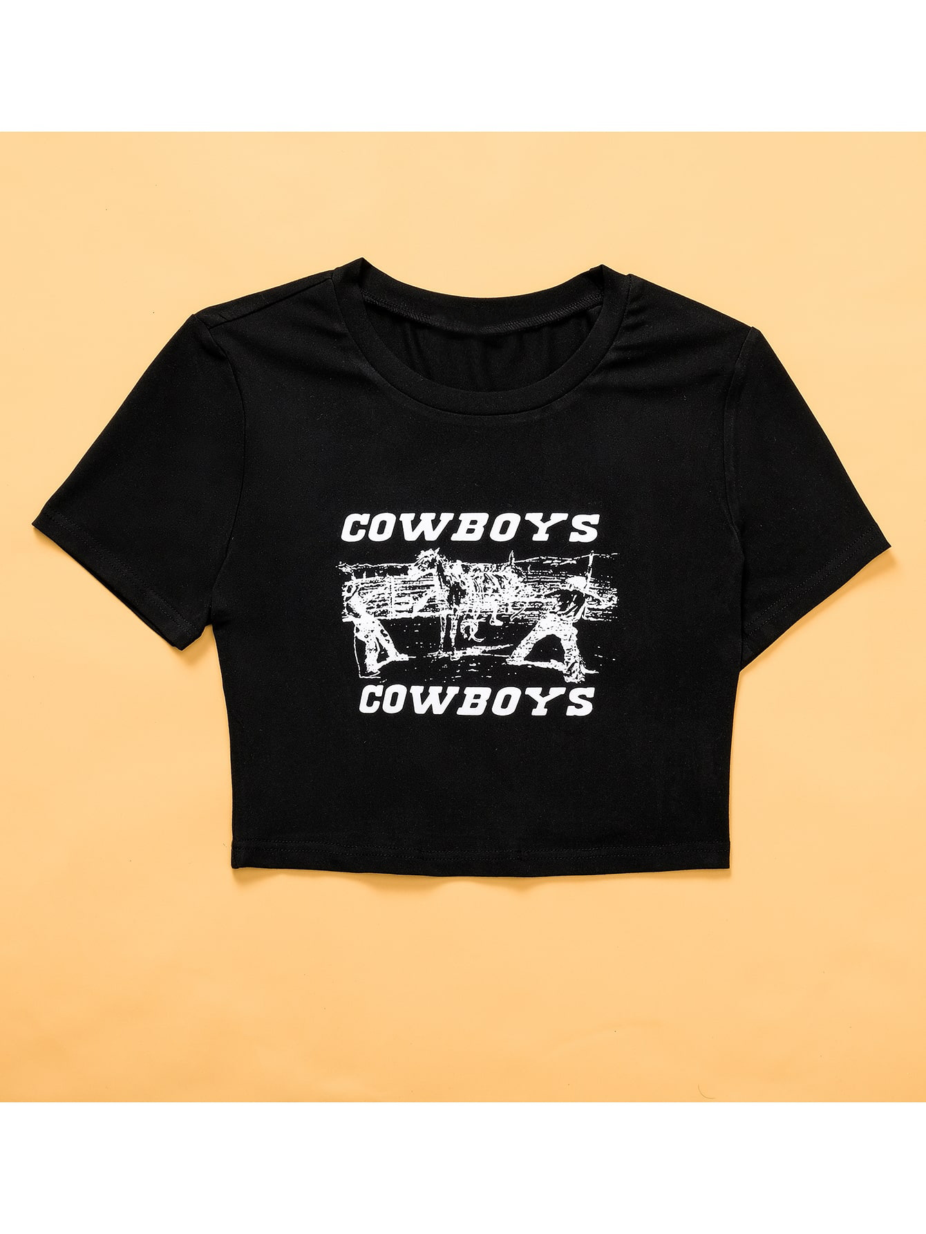 Cowboys Western Denim Printed Short Sleeve T-Shirt NSGMY74783