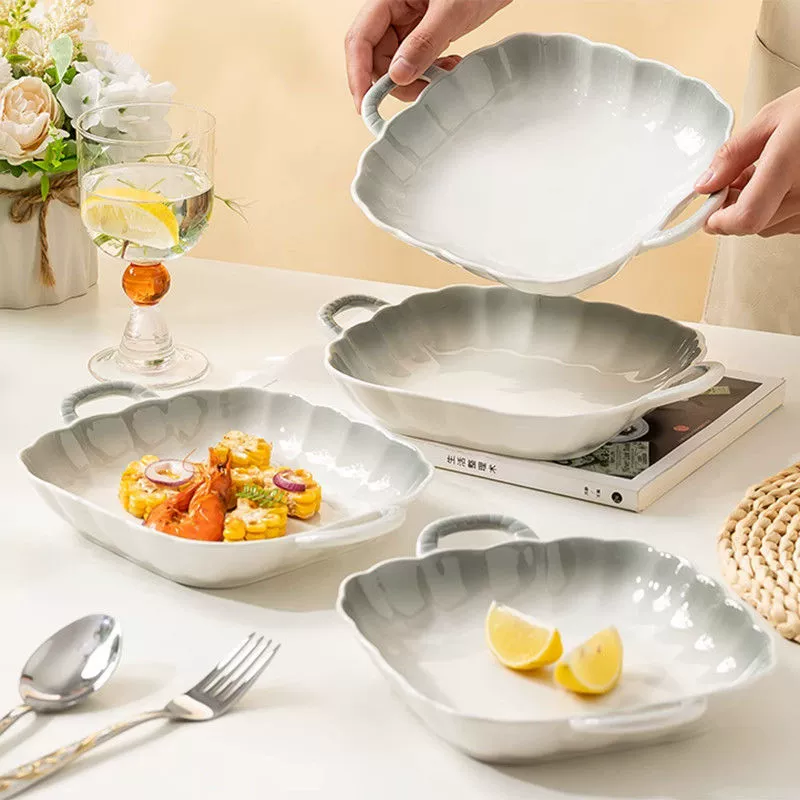 Двухухая тарелка, бытовая тарелка, новая скандинавская керамическая квадратная тарелка, высокая термостойкость, высокий внешний вид, тарелка интернет-знаменитостей