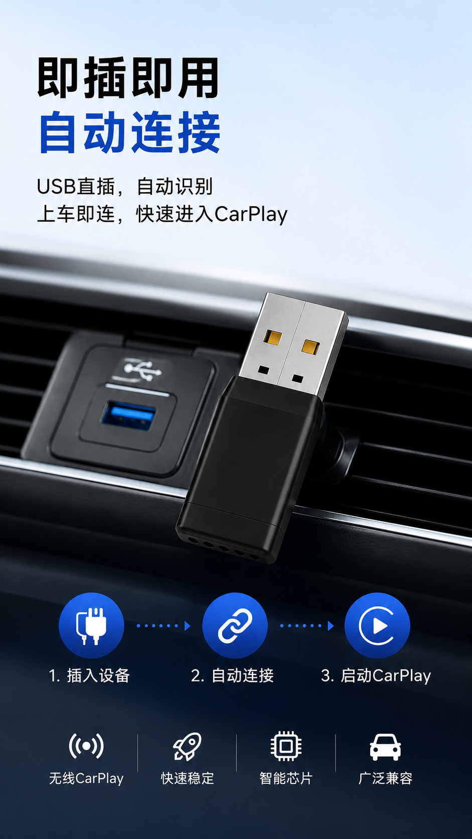 Cross-Border Popular Wireless Carplay Box Car Adapter. Factory Supports Light Customization and Dropshipping Wholesale