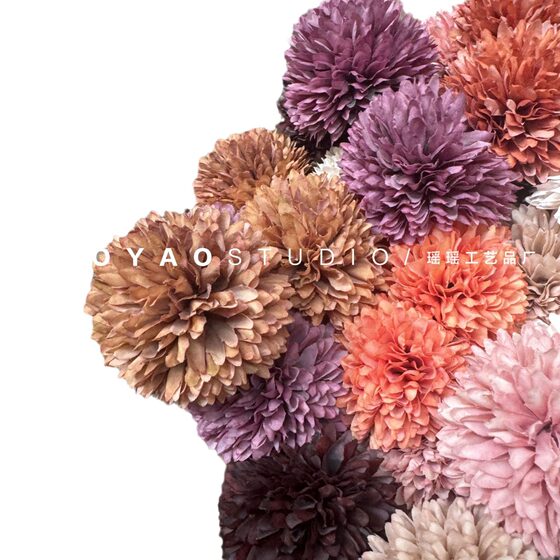 Simulation of small ball flower dandelion table tennis chrysanthemum DIY manual flower arrangement home decoration photography props cross-border foreign trade