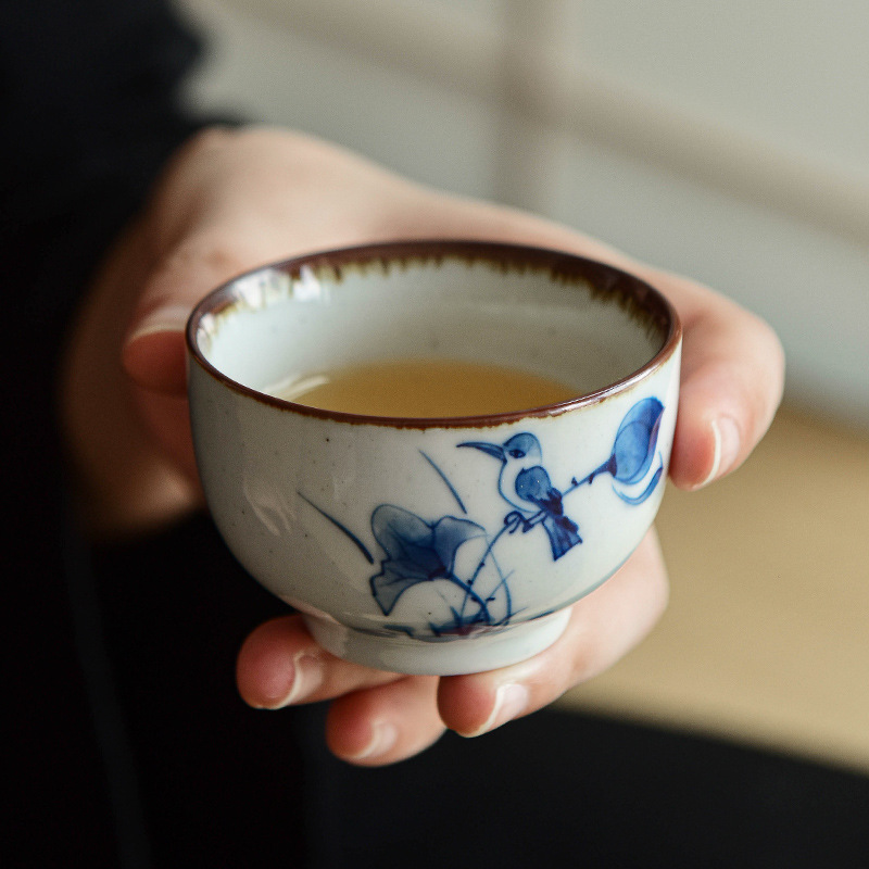 Pintado a mano kung fu taza de té taza principal de loto taza única taza de té de la vendimia juego de té de cerámica taza de té de un solo tazón de té