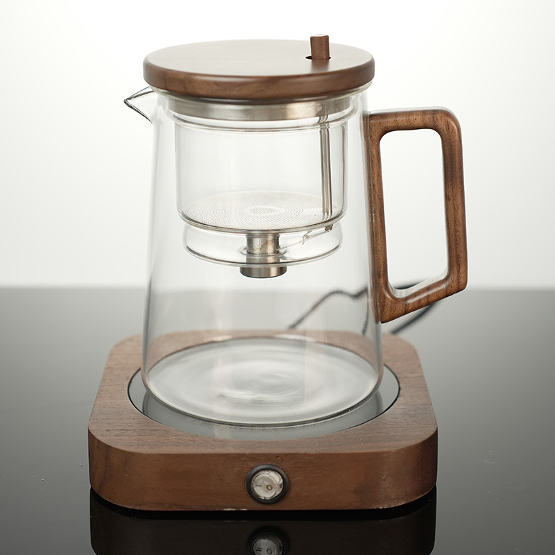 Piaoyi taza tetera filtro de un solo clic nogal resistente a altas temperaturas revestimiento de vidrio completo taza de separación de té juego de té de alta gama