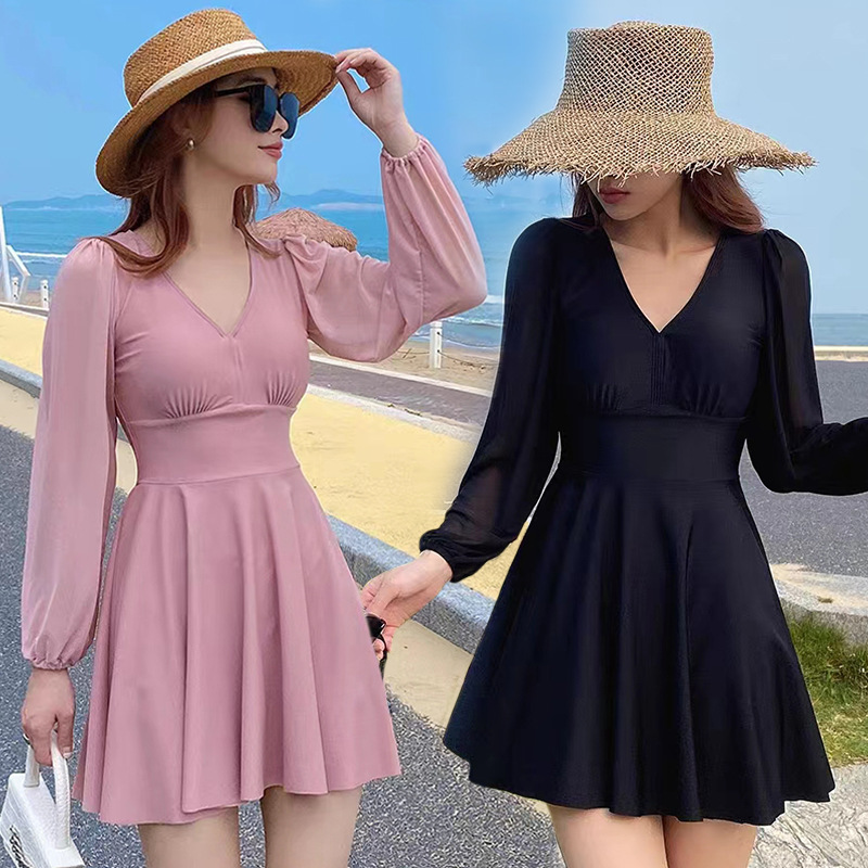 Traje de baño femenino dividido color sólido conservador bóxer falda moda de alta gama adelgazante que cubre el vientre traje de baño de vacaciones al por mayor