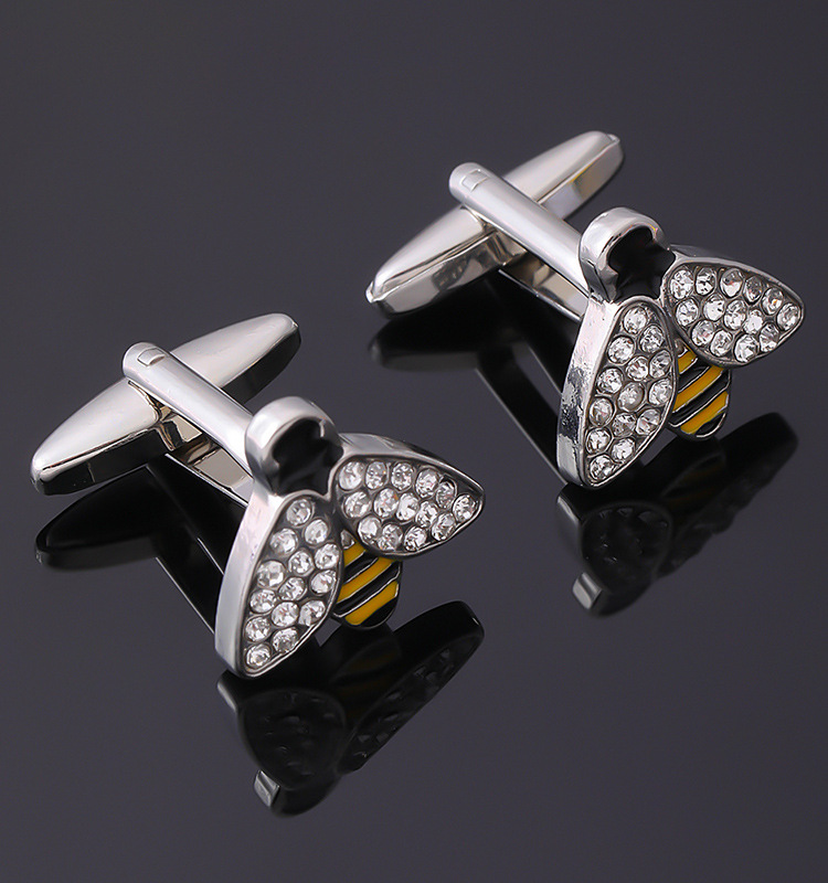 Manschettenknöpfe mit Biene und Strasssteinen, Manschettenknöpfe in Tierform, Manschettenknöpfe für Herren, französische Hemdmanschettennägel, Manschettenknöpfe vor Ort_voghion.com