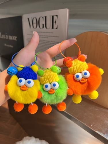 Cute real rex rabbit fur little duck car keychain pendant plush doll doll small briquettes schoolbag bag pendant