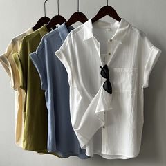 ロールアップ半袖シャツレディース夏感フレンチコートゆるいデザイン感小衆小飛袖シフォンシャツ