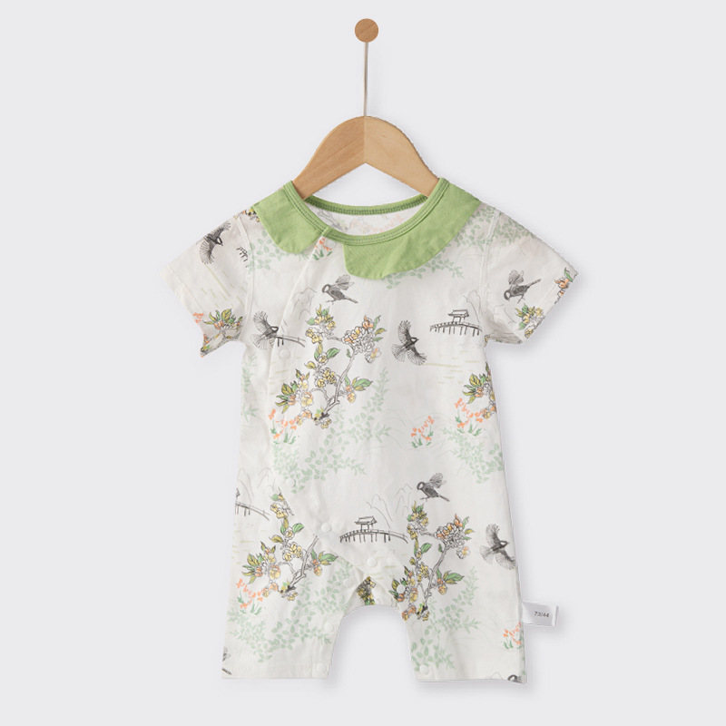 China estilo Han traje recién nacido bata de verano delgado conjunto de cuello de flor abierto de manga corta de algodón ropa de escalada