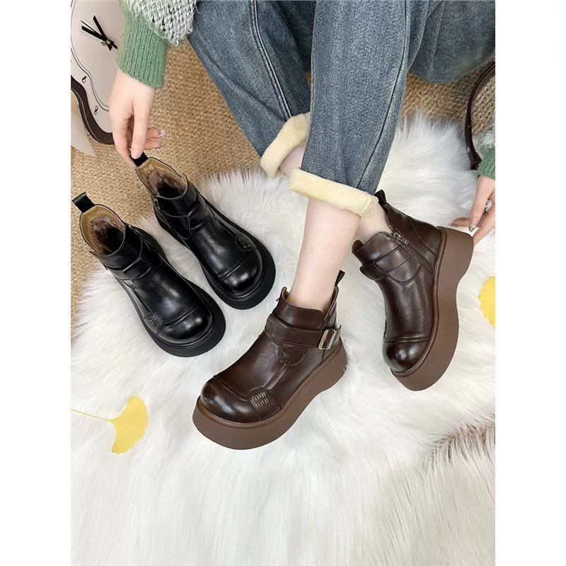 Martens, зимние полусапожки на платформе, теплые, английский стиль, приталенные