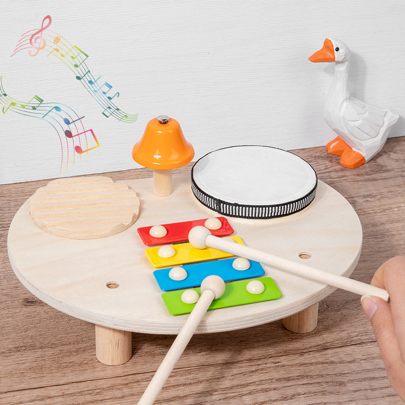 Percusión estación de música instrumento de percusión multifuncional de madera percusión Gong bebé tambor de mano juguetes educativos para niños
