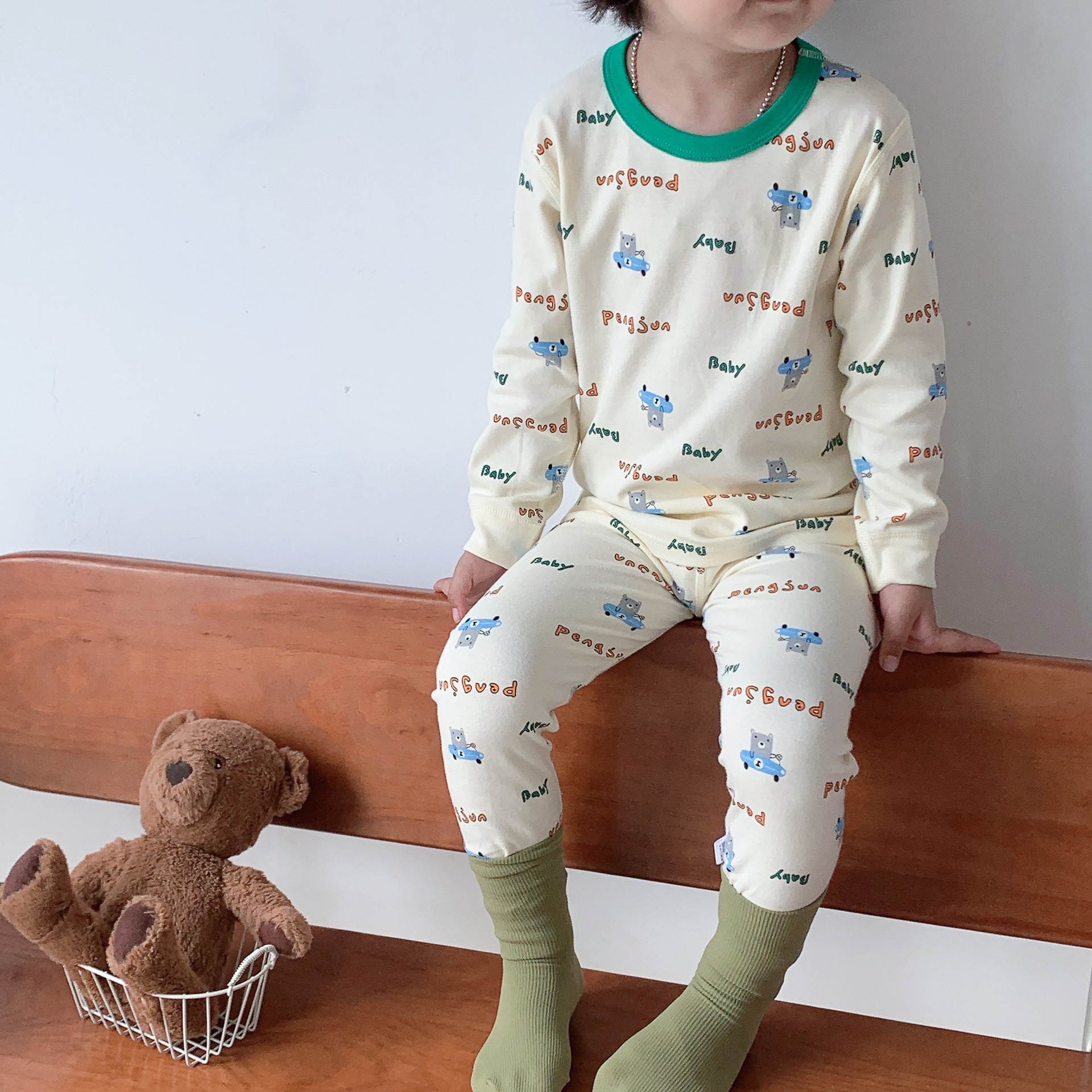 Conjunto de ropa interior de algodón para niños, pijamas de manga larga, camisetas y pantalones de otoño para niños y niñas, ropa interior de material suave.