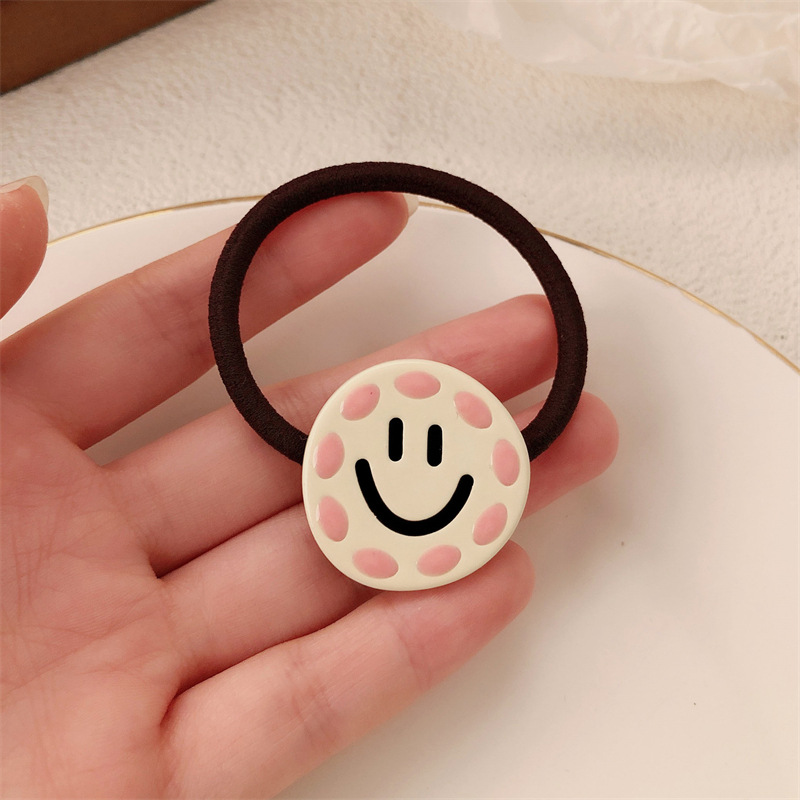 Corea del Sur color contrastante amor sonrisa banda de base de alta elasticidad simple anillo de cabello de alta sensación de cabello atado cuerdas de cabello adornamiento para el cabello