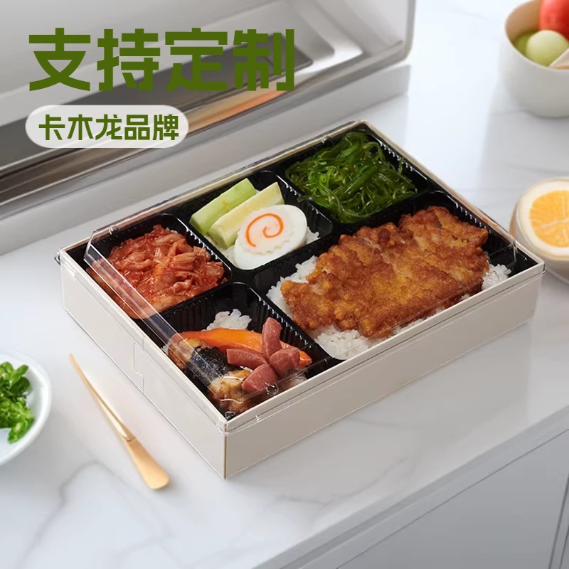 Kamulong Lunch Box Transparent Sushi Takeaway Box Disposable High-Temperature Resistant Fast Food Box Packaging Box Wooden Fruit Cutlery