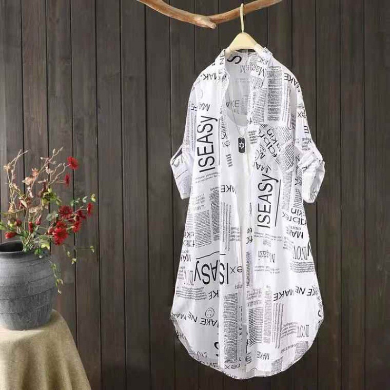 European and American Plus Size Women's Long Shirts Cross-Border Hot-Selling Artistic Fashion Design Letter Sun Protection Cardigan