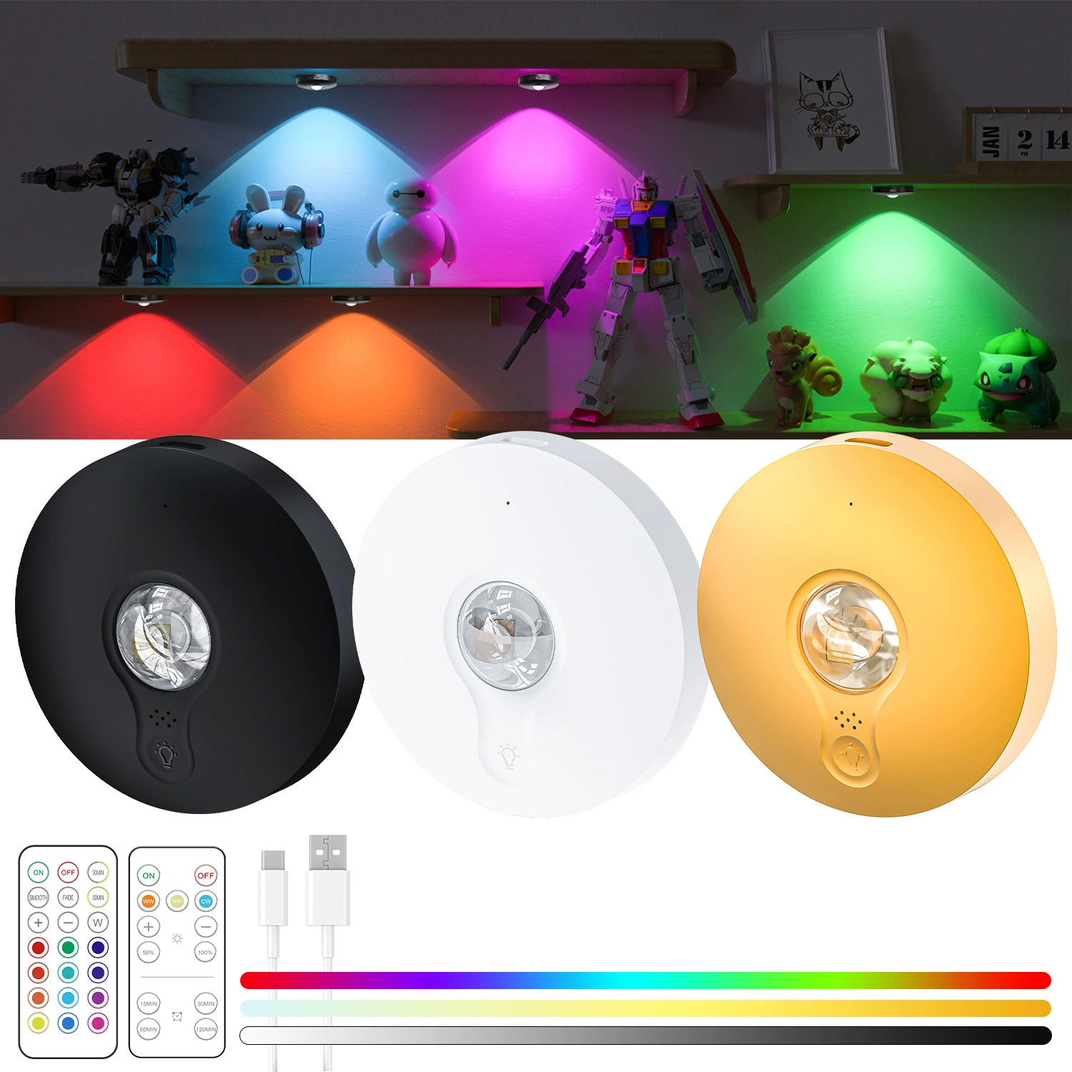 Настенный светильник «Кошачий глаз» с эффектом «горный пейзаж», разноцветный, перезаряжаемый, для атмосферного освещения шкафов, кухни, праздничного освещения, светодиодный, с сенсорным управлением, пультом ДУ, магнитным креплением