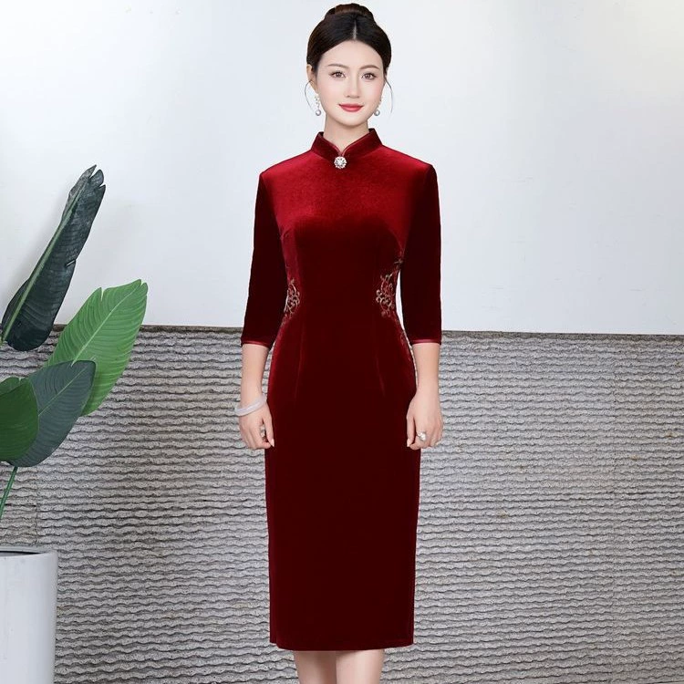 Шэньчжэнь Бренд Осень Новый китайский стиль Cheongsam элегантный Си мать тост одежда тонкий свадебное платье оптом