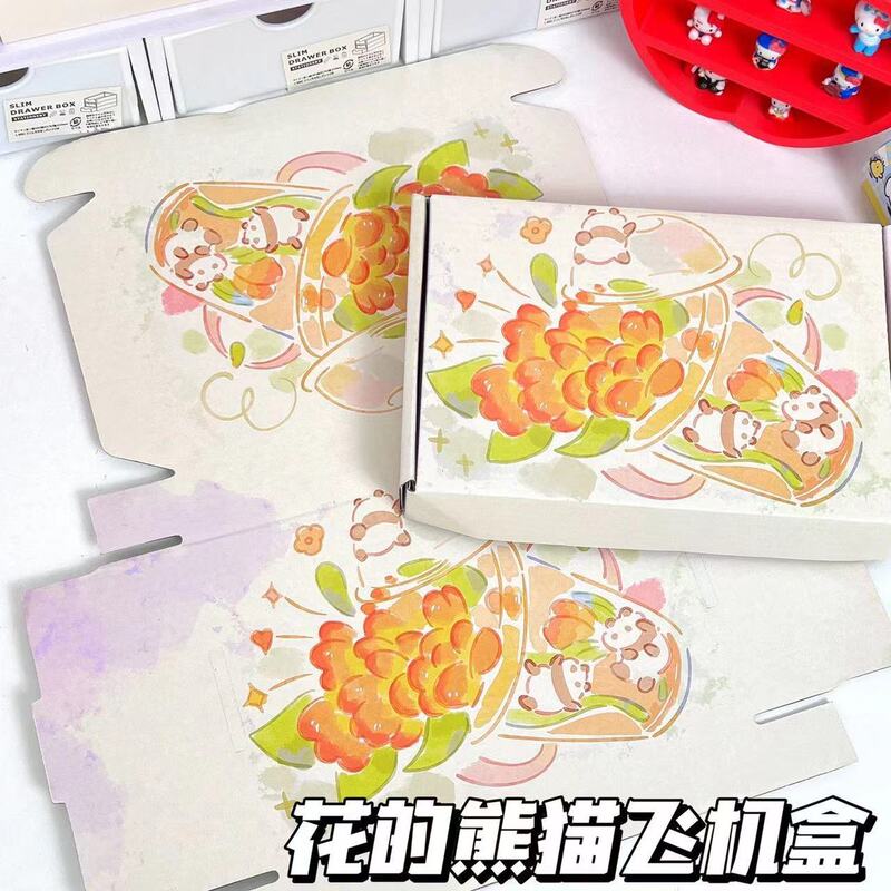 花的熊猫飞机盒卡通可爱快递礼品盒包装出卡打包材料手工发货批发|undefined