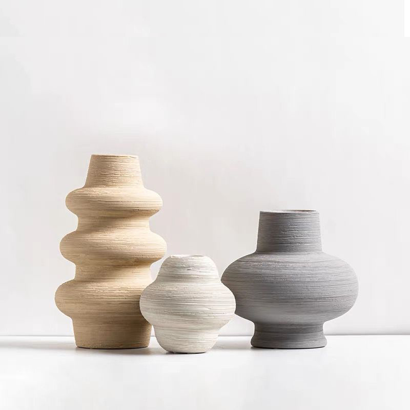 Jarrones de cerámica estilo wabi-sabi, arreglos de flores secas para sala de estar, decoraciones para mueble de TV, recipientes modernos y creativos para flores al por mayor