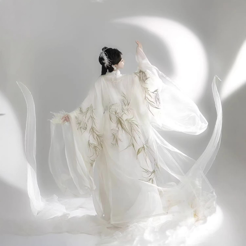 Hanfu of the Wei and Jin Dynasties [Zhaozhao] - Straight-cut, cross-collar, elegant lady's long gown with elaborate embroidery, large sleeves, cool and ethereal, new style