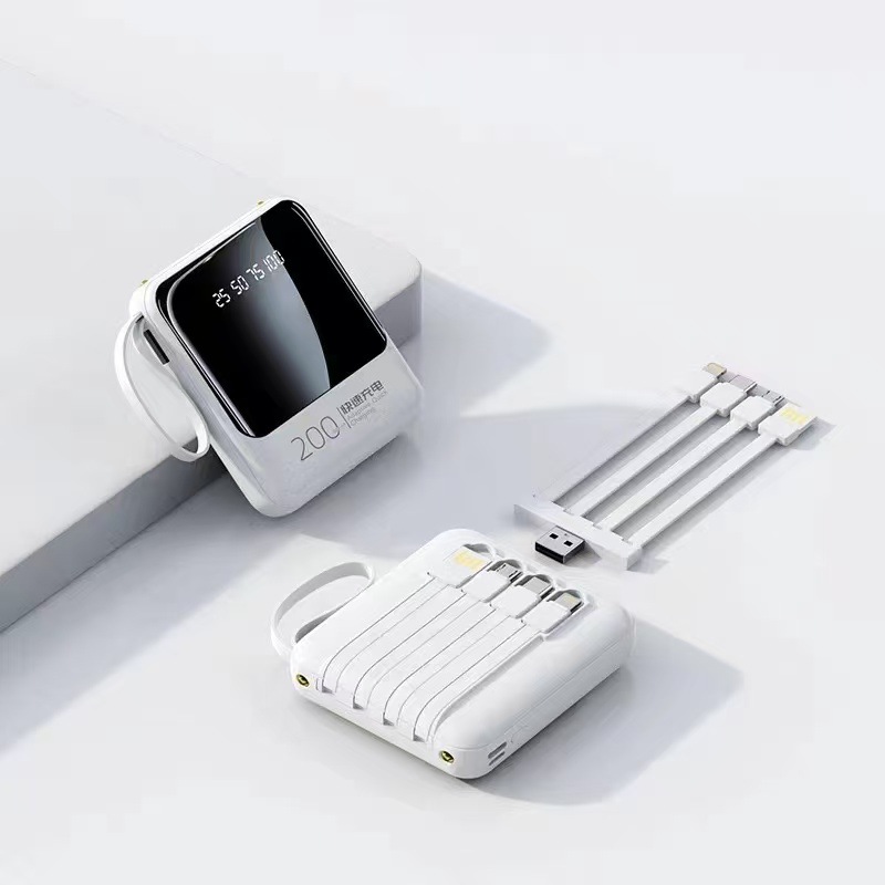 Viene con pantalla digital inteligente de cuatro cables, espejo, fuente de alimentación móvil para exteriores compacta y portátil, con diseño de cordón, compatible con teléfono móvil