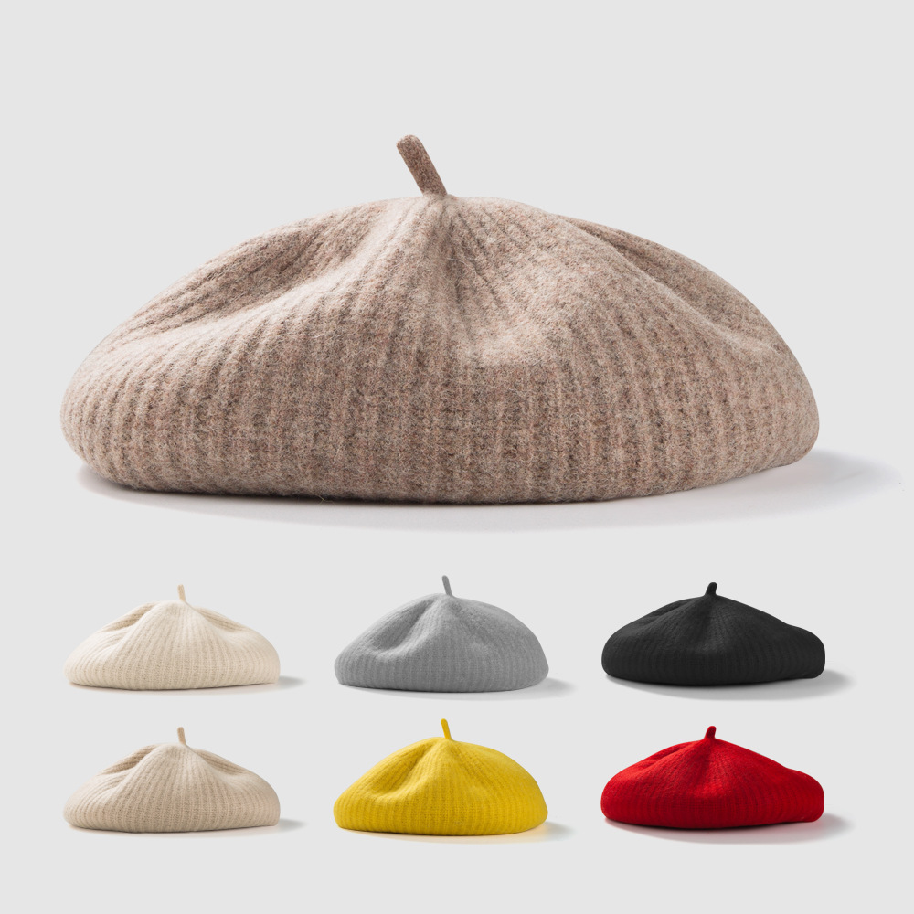 Autumn And Winter New Woolen Beret Fashion Pure Color Breathable Warm Knitted Hat Winter Woolen Hat Beret Hat display picture 4