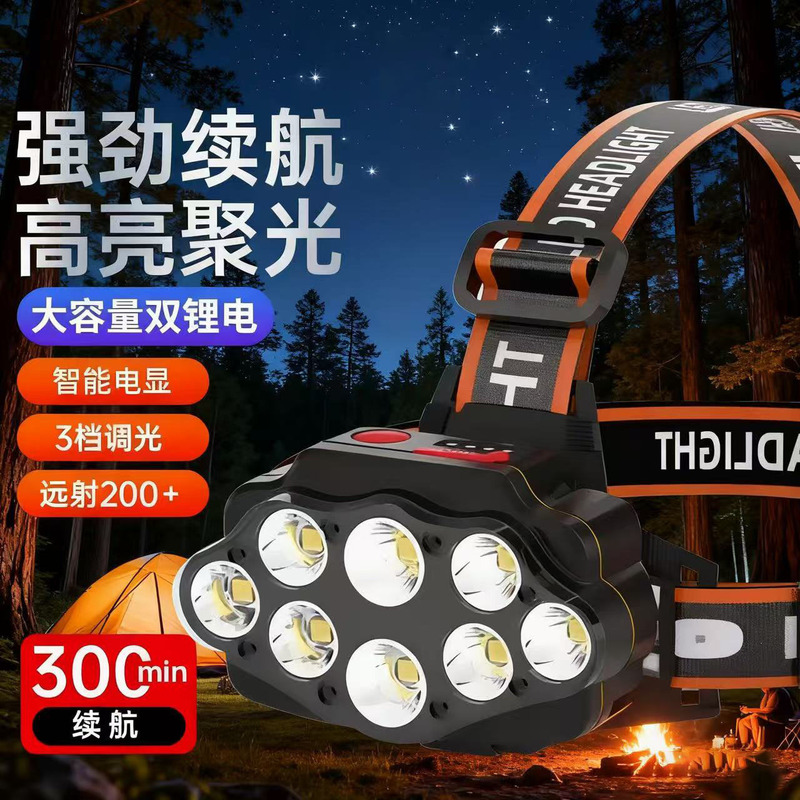 Cross-Border Ultra-Long Battery Life Outdoor Headlight Strong Light Long-Range Head-Mounted Fishing Light Night Fishing Professional Led Lighting