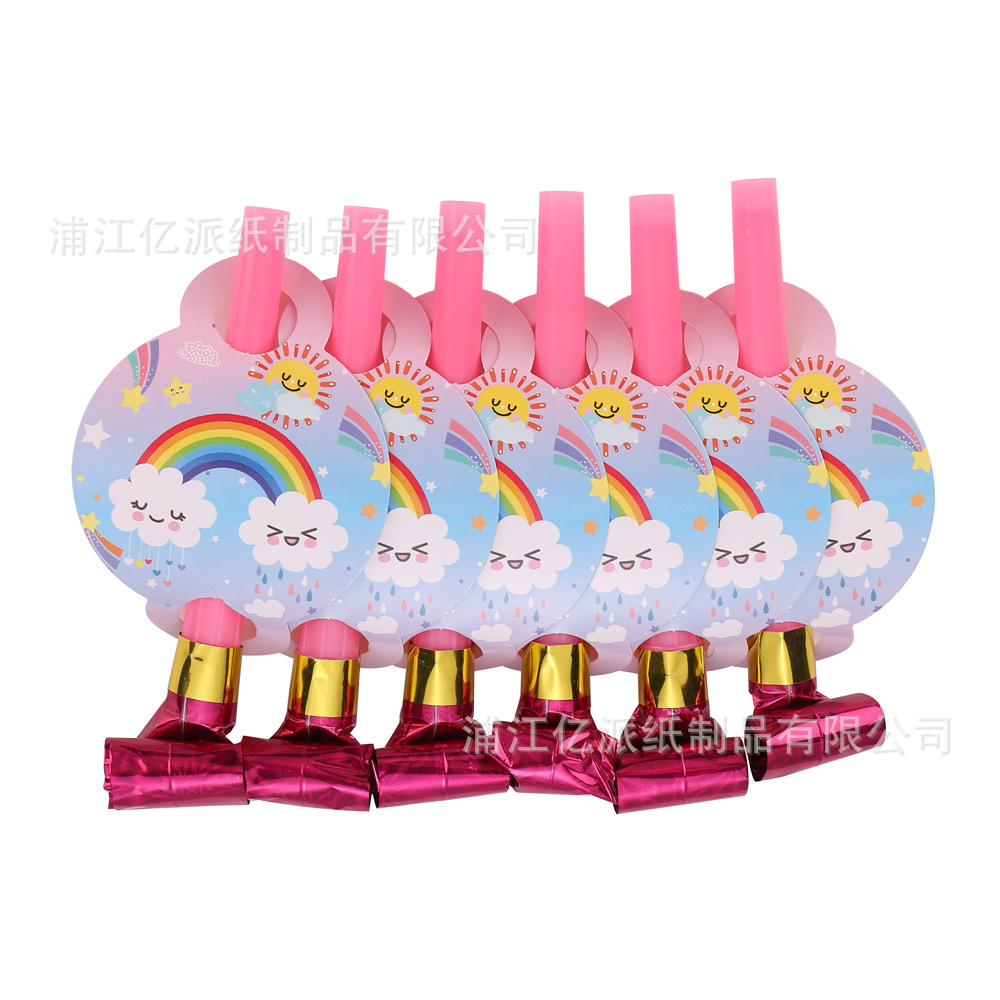 Arco iris rosa temático fiesta suministros set dibujos animados vasos de papel desechables bandejas de papel toallas cubiertos al por mayor