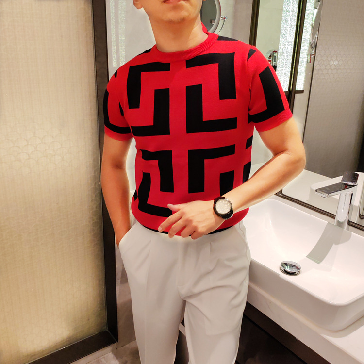 Men's short-sleeved sweater new casual slim sweater autumn and winter bottoming shirt half-sleeved shirt round neck Korean fashion