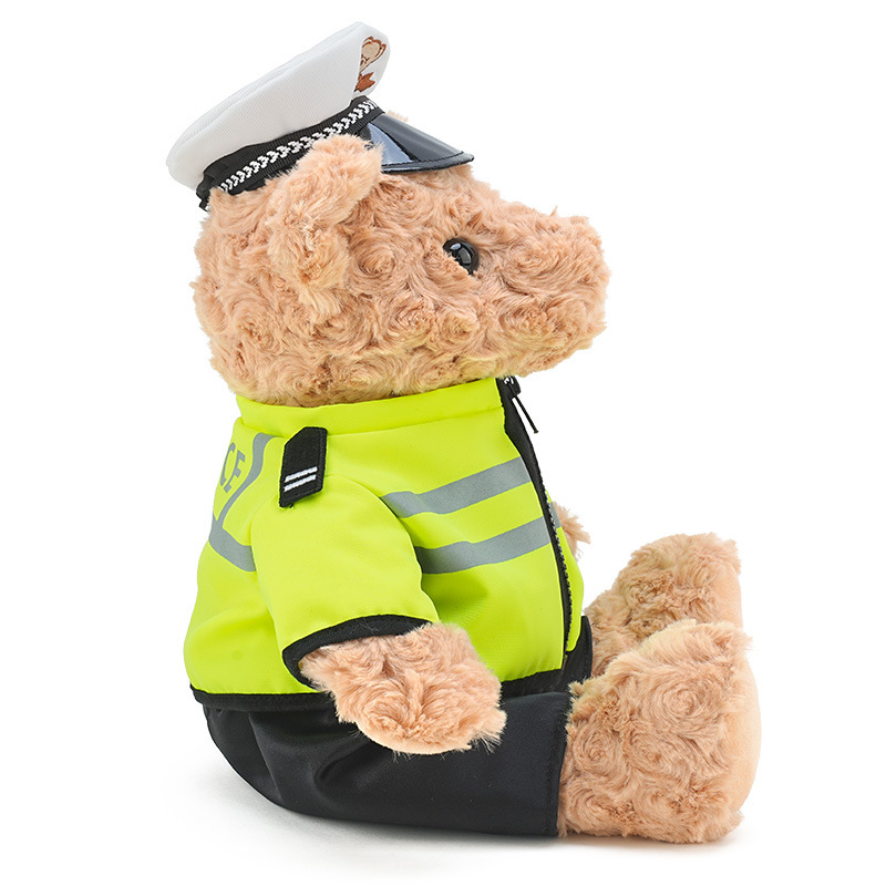 Oso de Peluche de Policía de Tráfico para Abrazar, Vestido con Ropa y con Gorro, Peluche de Oso Policía, Muñeco Infantil, Regalo para Niño
