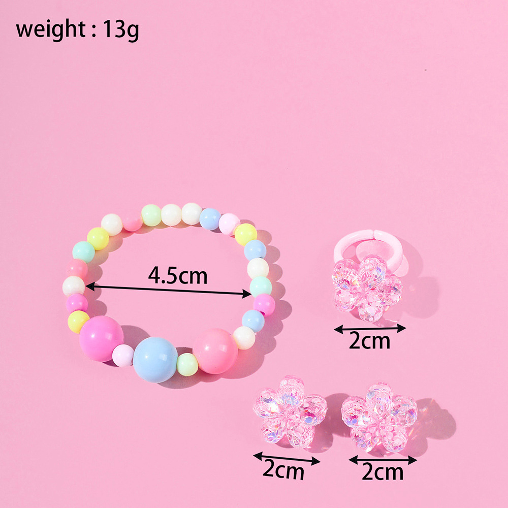 Fashion Flower Plastic Beaded Girl's Rings Bracelets Earrings 1 Set display picture 4