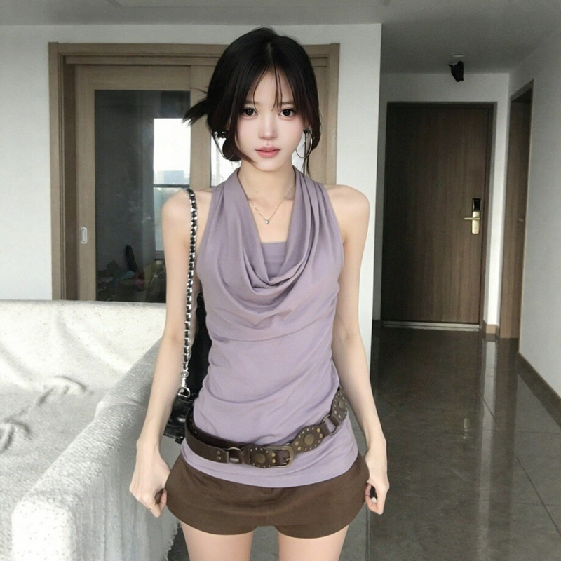 【260G Rayon Modal】Korean Style Pure Desire Halter Neck Tank Top for Women, Summer Slim Fit Flattering Top