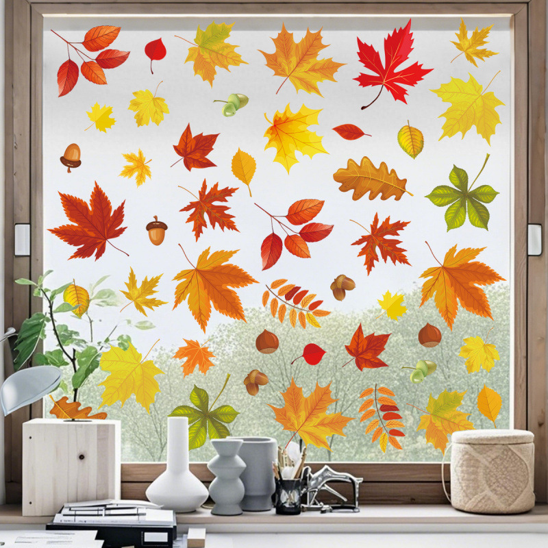Autumn Falling Maple Leaf Window Stickers Thanksgiving Stickers Fall Party Home Decor Glass Door Window Stickers Wholesale Self-Adhesive