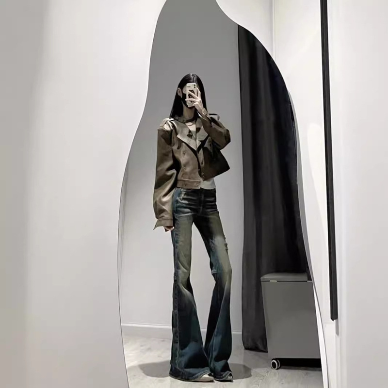 Tall Ladded American-style Rapped Micro-horn Horseshoe Jeans Women's Autumn Low Waist Elastic Slim-fit Mop Pants