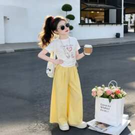 女童短袖裙裤套装夏季2026新款儿童洋气时髦时尚女大童阔腿裤夏装