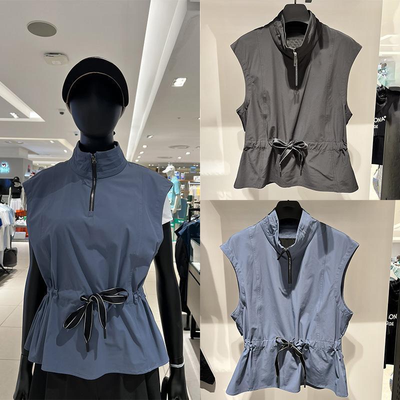 Spring and Autumn New Korean Golf Clothing Women's Half-Zip Stand Collar Lapel Vest Shrink Rope Top