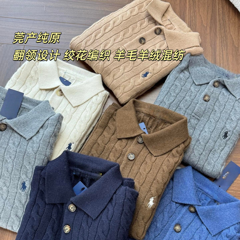 Original Guangdong-Made Rl Ralph Lauren Embroidered 2025 Autumn Cable Knit Polo Collar Sweater Original Guangdong-Made Rl Ralph Lauren Embroidered 2025 Autumn Cable Knit Polo Collar Sweater