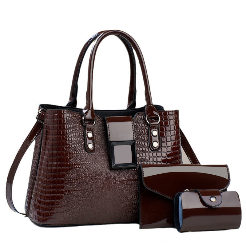 Baja de tres piezas de piel brillante con patrón de lagarto, tendencia de gran capacidad, bolso de mano de hombro de tramo inclinado, bolso de mano