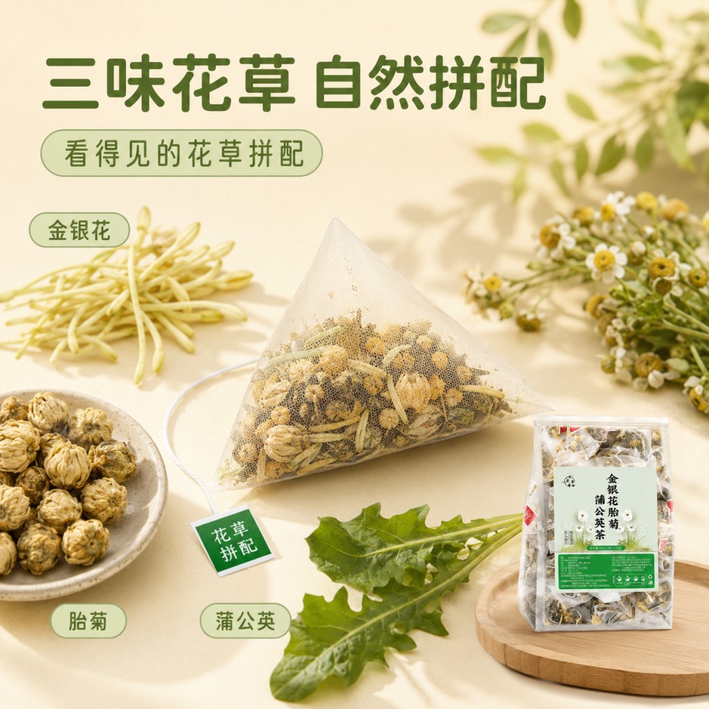 Honeysuckle Chrysanthemum Jasmine Herbal Tea Bags 50g 25 Pyramid Sachets Sugar Free Hot Brew overview