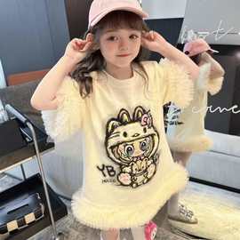 儿童T恤裙子卡通鱼尾女童连衣裙子夏季2025新款小女孩洋气连衣裙