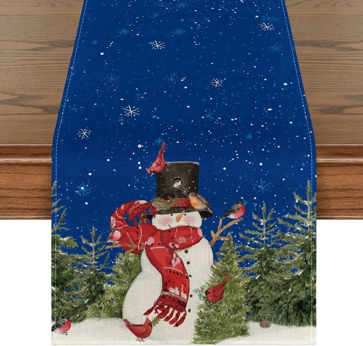 Transfronterizo TEMA DE Navidad de impresión corredor de mesa ambiente de vacaciones decoración árbol de Navidad muñeco de nieve patrón de tela de mesa al por mayor image 17
