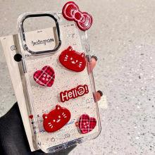 ins韩国滴胶蝴蝶结kt猫爱心手机壳适用苹果17promax透明iPhone15