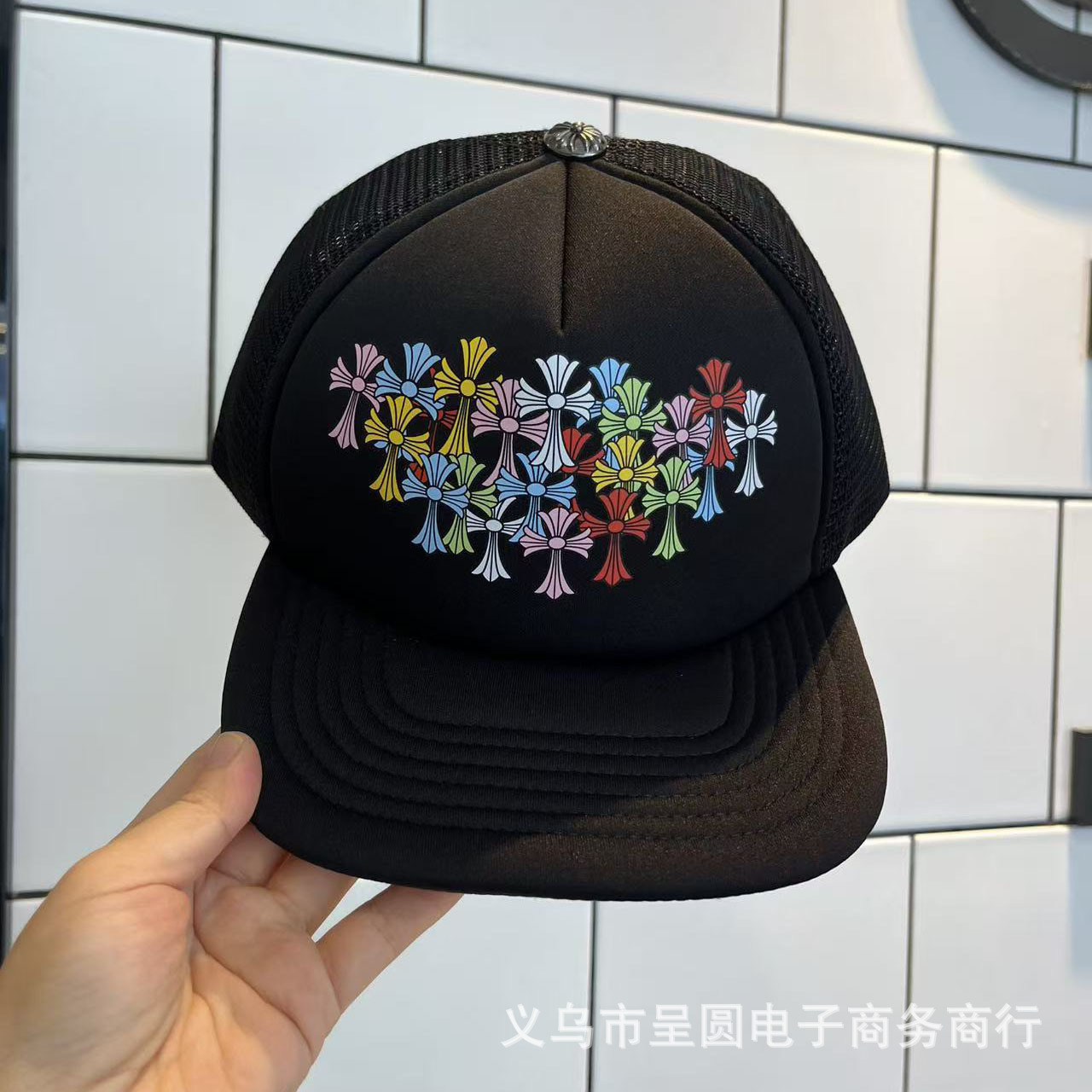 Sombrero para el sol CH Cro de verano para parejas nuevas de moda americana, sombrero de hip-hop de ala plana bordado a la moda ~ sombrero de malla de béisbol