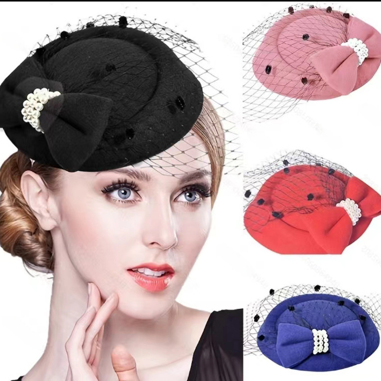 Chapeau d'hôtesse de l'air de style coréen, coiffure en épingle à cheveux, nœud en dentelle, coiffure de mariée, chapeau, épingle à cheveux, voile_voghion.com